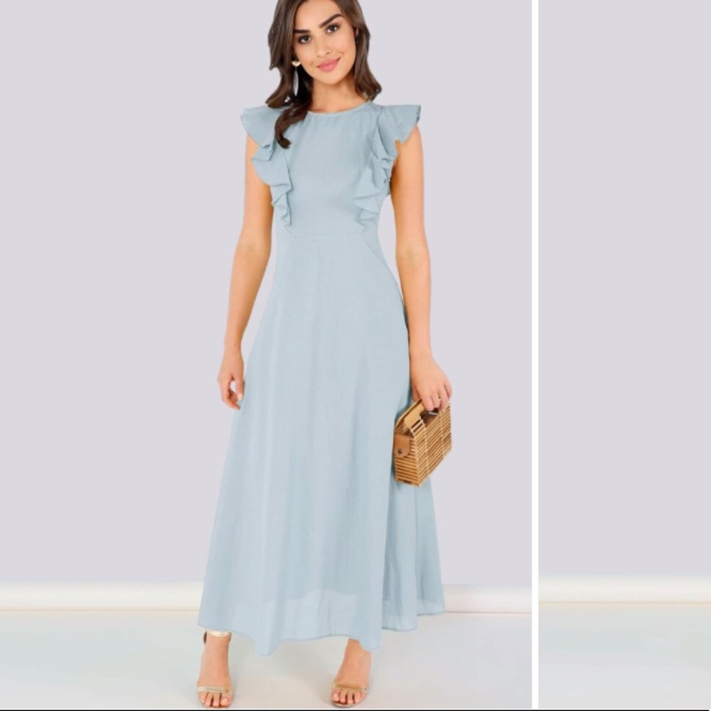 Light Blue Shein Maxi Dress w/ Ruffle Sleeves